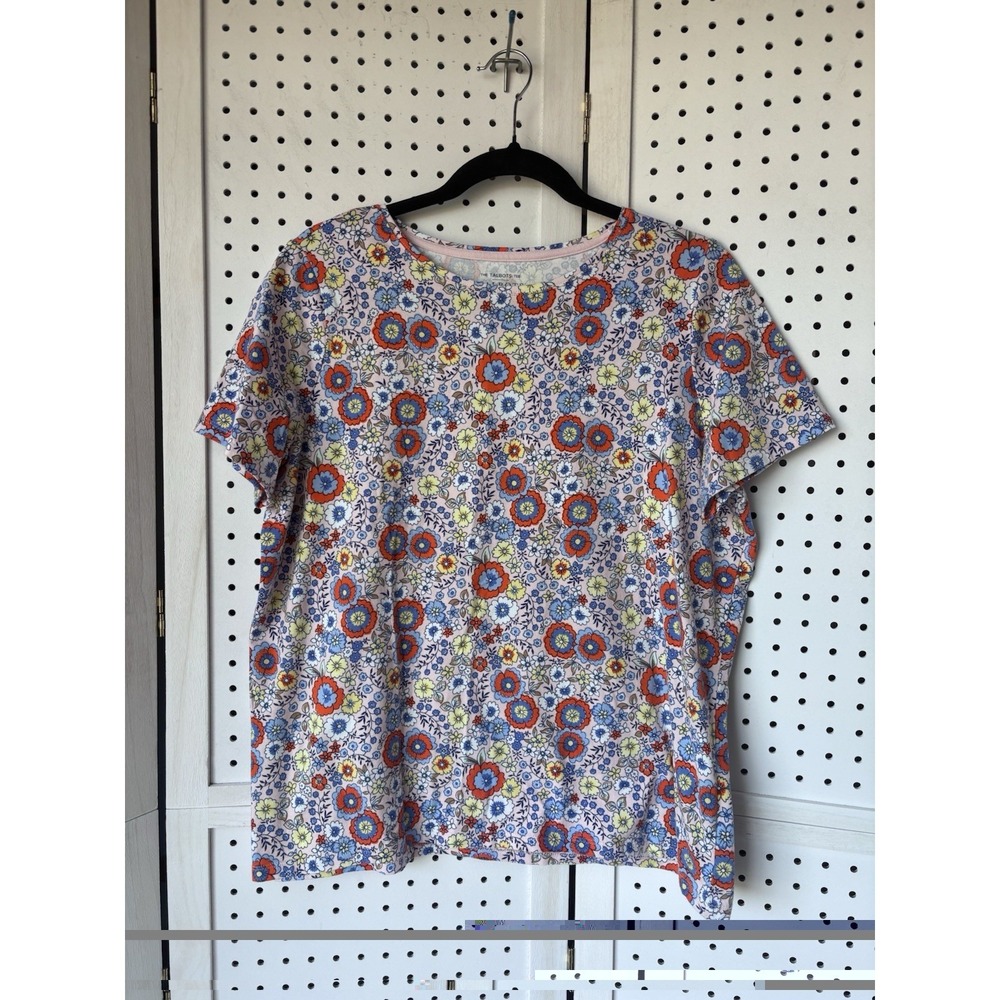 The Talbots Tee Women's 1XP Plus Petite Floral Short SLV Cotton Spandex Spring